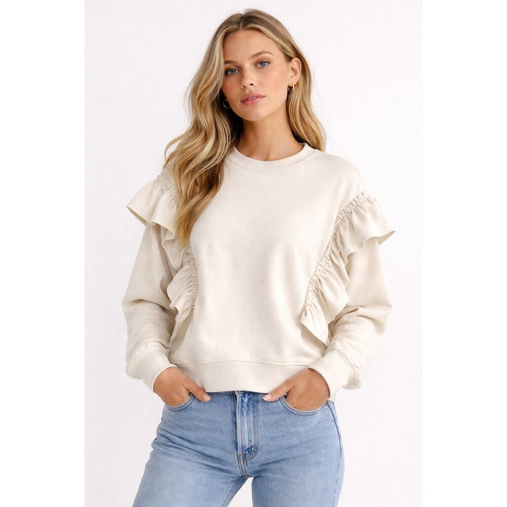 Zara Ivory Ruffle Sleeve Sweatshirt NWOT Size 13–14 Fits Women’s M